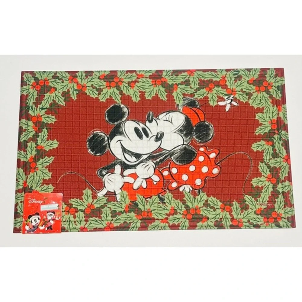 Disney Mickey Minnie Mouse Christmas Holiday Rubber Doormat 18X30
